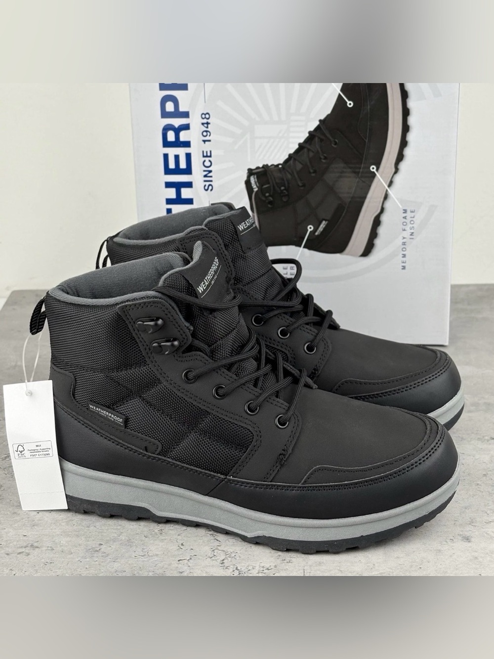 Weatherproof Jenkins Boots Men's New Black Water Proof Insulated Shoes Size 10